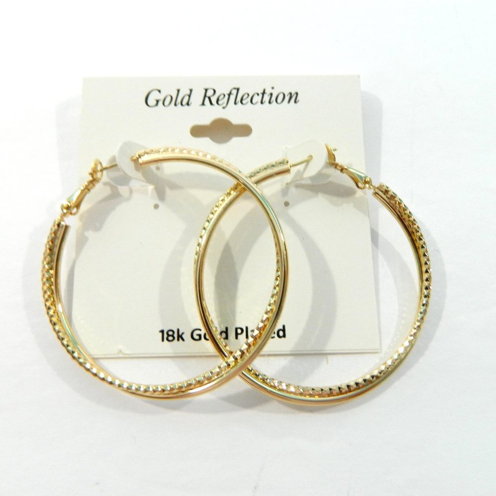 Gold Reflection 18K Gold Plated 2" Double Hoop Earrings New